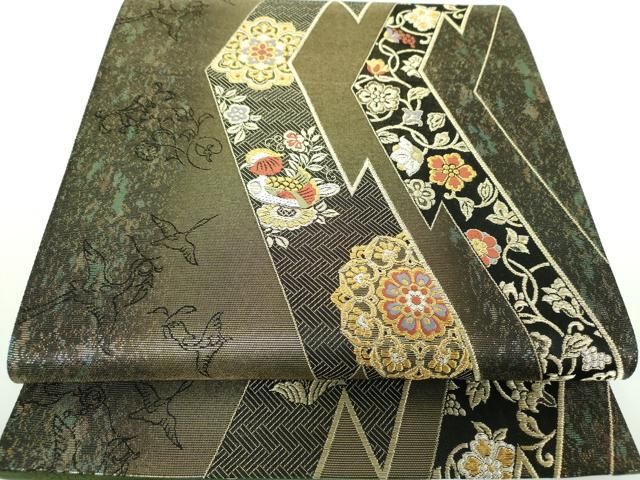 平和屋着物●世界的友禅作家 千地泰弘 六通柄袋帯 千地天女 正倉院花鳥文 金銀糸 引箔 正絹 ps
