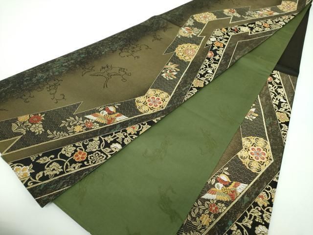 平和屋着物●世界的友禅作家 千地泰弘 六通柄袋帯 千地天女 正倉院花鳥文 金銀糸 引箔 正絹 ps 袋帯 帯