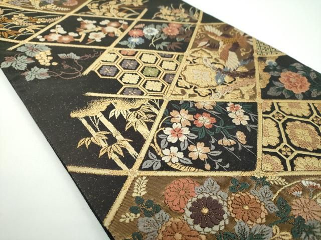 平和屋着物●六通柄袋帯 唐織 作家物 みやこ綴 格天井鳳凰花文 金糸 正絹 ♥ ps