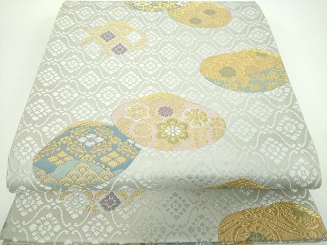 平和屋着物●六通柄袋帯 唐織 貝合わせ花文 金銀糸 正絹 ps