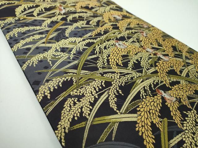 平和屋着物●六通柄袋帯 唐織 実り 稲穂に雀 金糸 正絹 ♥ ps