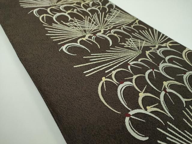 平和屋着物●六通柄袋帯 円相鶴 若松葉 正絹 ps