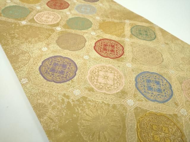 平和屋着物●六通柄袋帯 唐織 千貮百錦 花丸菱文 金銀糸 引箔 正絹 ♥ ps