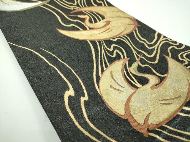 平和屋着物○世界的友禅作家 千地泰弘 六通柄袋帯 千地天女 砂金織 鶴