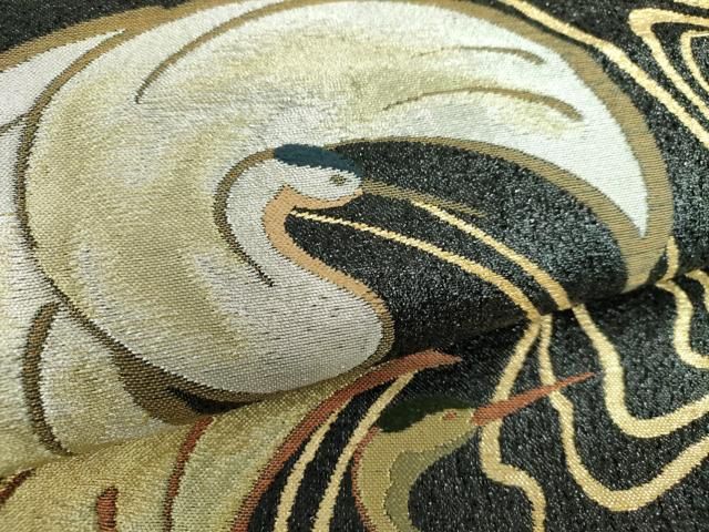  平和屋着物●世界的友禅作家 千地泰弘 六通柄袋帯 千地天女 砂金織 鶴の丸 黒地 金銀糸 正絹 ps 袋帯 帯