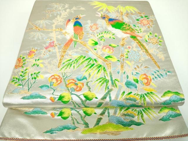 平和屋着物●六通柄 本袋帯 唐織 花鳥文九谷 金銀糸 正絹 ps