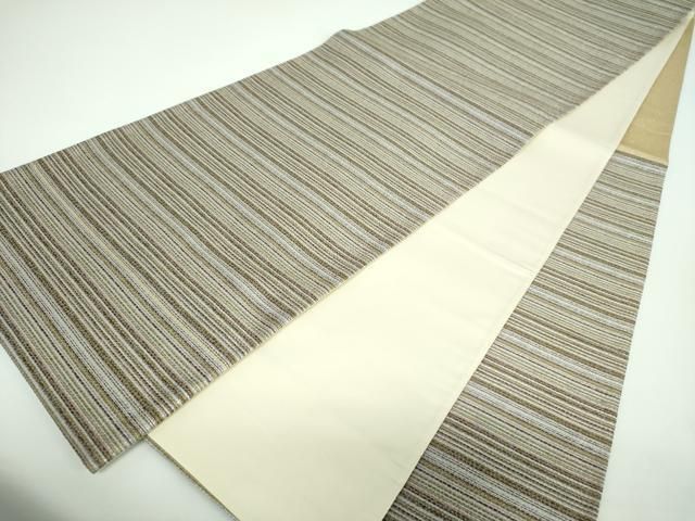  平和屋着物●六通柄袋帯 横縞 金糸 正絹 ps 袋帯 帯