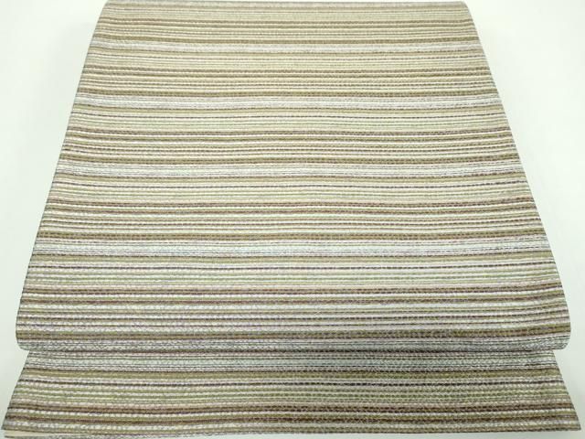 平和屋着物●六通柄袋帯 横縞 金糸 正絹 ps