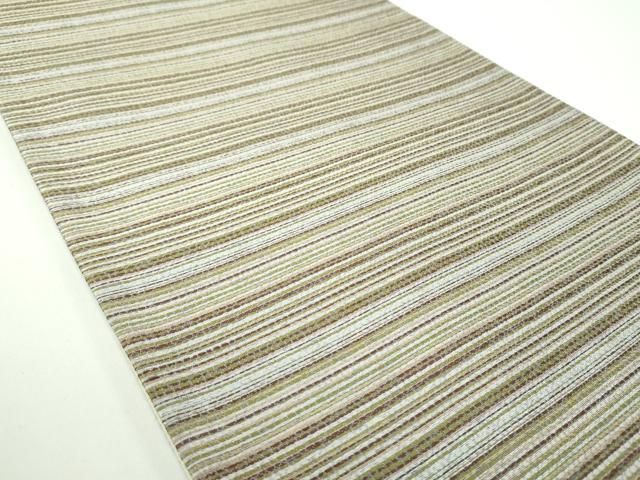 平和屋着物●六通柄袋帯 横縞 金糸 正絹 ps