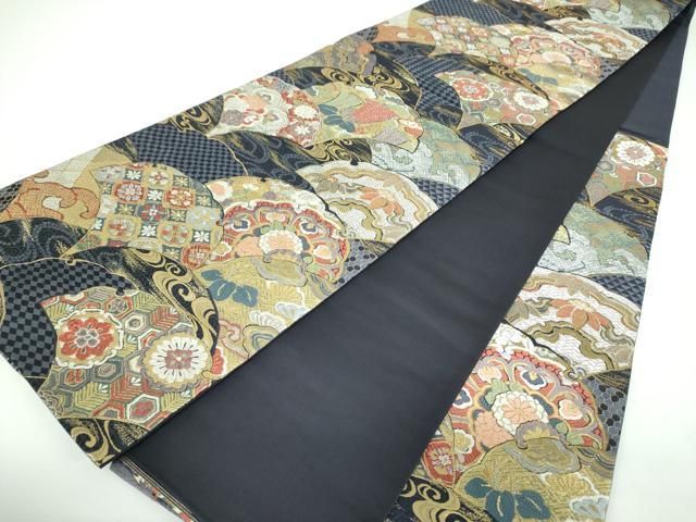  平和屋着物●六通柄袋帯 唐織 雪輪吉祥花文 金銀糸 正絹 ps 袋帯 帯