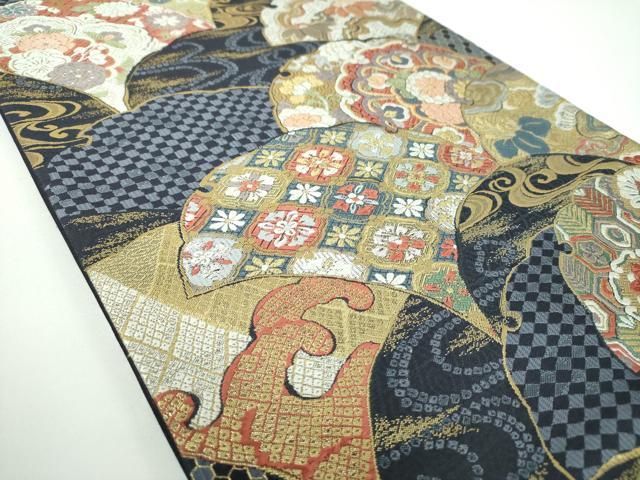 平和屋着物●六通柄袋帯 唐織 雪輪吉祥花文 金銀糸 正絹 ps