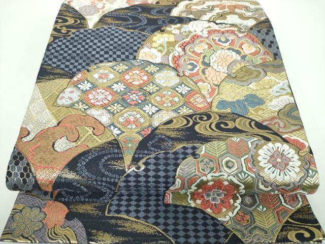 平和屋着物●六通柄袋帯 唐織 雪輪吉祥花文 金銀糸 正絹 ps