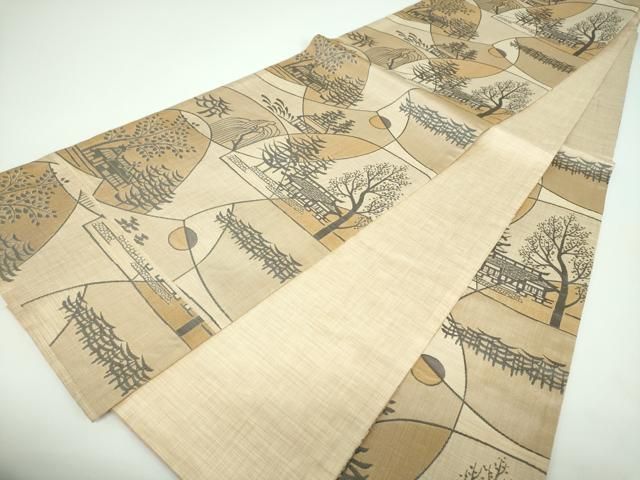 平和屋着物○名門木屋太 今河織物 皆川泰蔵 染色家 六通柄袋帯 風景文