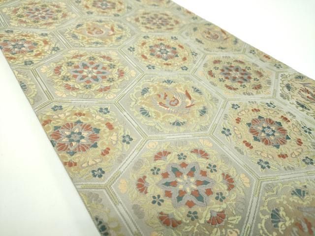 平和屋着物●六通柄袋帯 唐織 亀甲鳳凰花文 金糸 正絹 ps