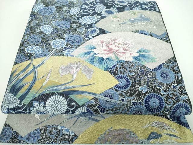 平和屋着物●六通柄袋帯 唐織 秀扇 愛染 金銀糸 正絹 ps