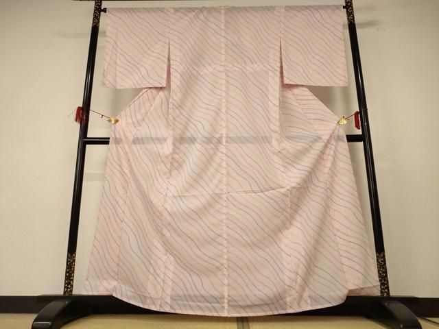 平和屋着物＊夏物 小紋 絽 よろけ縞 洗える着物 jd