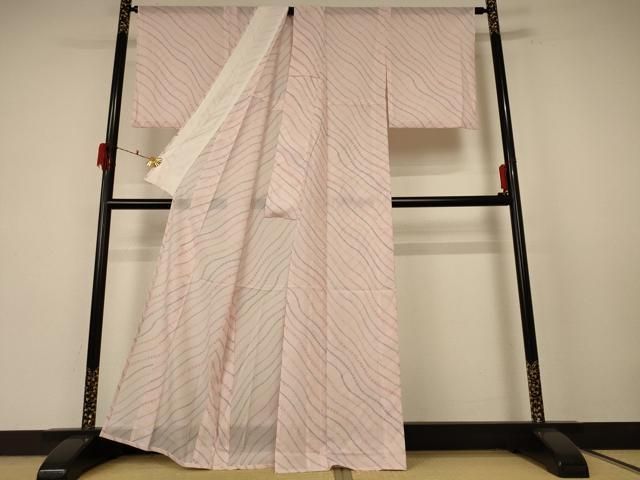  平和屋着物＊夏物 小紋 絽 よろけ縞 洗える着物 jd 小紋 着物