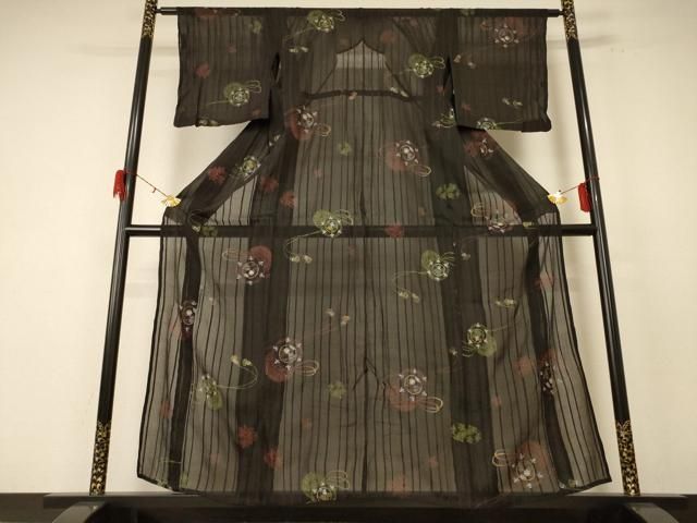 平和屋着物＊夏物 小紋 紗 花鼓文 金銀彩 正絹 jd