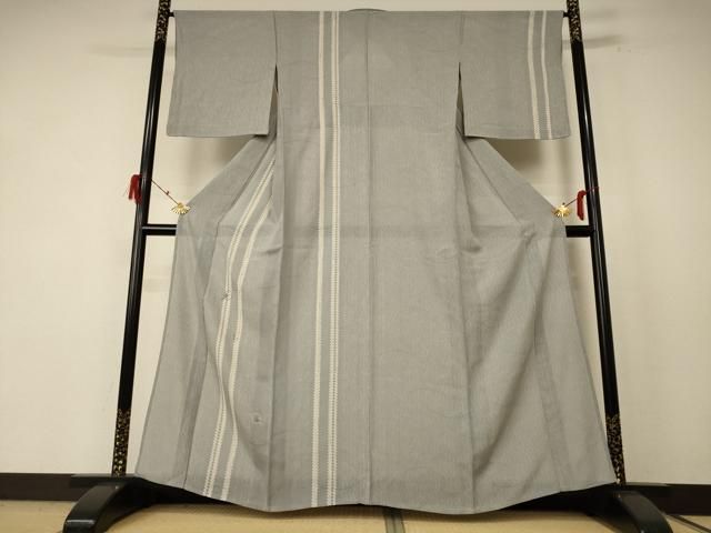 平和屋着物＊夏物 訪問着 縦絽 刺繍 団扇花文 正絹 jd