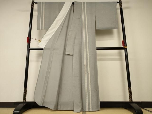 平和屋着物＊夏物 訪問着 縦絽 刺繍 団扇花文 正絹 jd