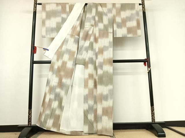 平和屋着物▽ぜんまい紬 単衣 霞文 暈し染め 正絹 逸品 AABF2749jh