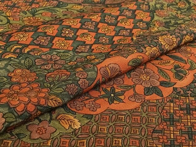  平和屋着物▽上質な小紋 単衣 手描き 更紗花文 正絹 jh 小紋 着物