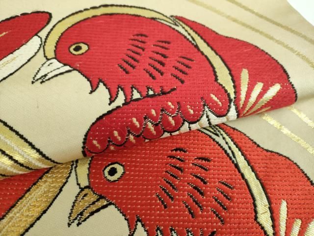 丸帯 立涌鸚鵡文