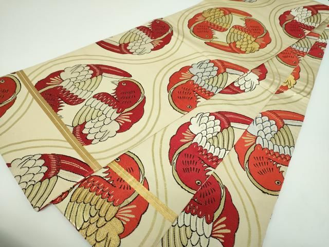 平和屋着物●アンティーク 大正ロマン 丸帯 立涌鸚鵡文 金銀糸 正絹 ps