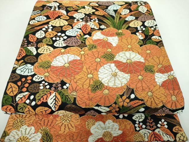 平和屋着物○西陣 河合美術織物謹製 六通柄袋帯 唐織 雲取り花文 貝殻