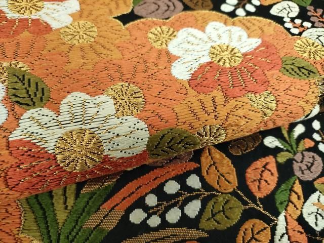 平和屋着物○西陣 河合美術織物謹製 六通柄袋帯 唐織 雲取り花文 貝殻