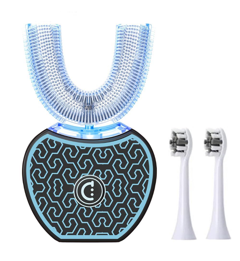 電動歯ブラシ 音波振動歯ブラシ 自動歯磨き 360° U型 怠け者歯ブラシ IPX 7防水 ブラックN