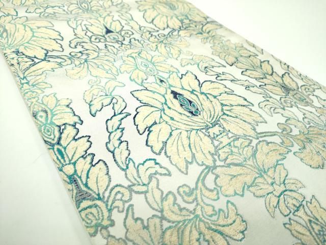 平和屋着物●天然灰汁醗酵建本藍染 中西桂秀 西陣 織華佐竹謹製 六通柄 本袋帯 更紗花文 証紙付き 正絹 ps