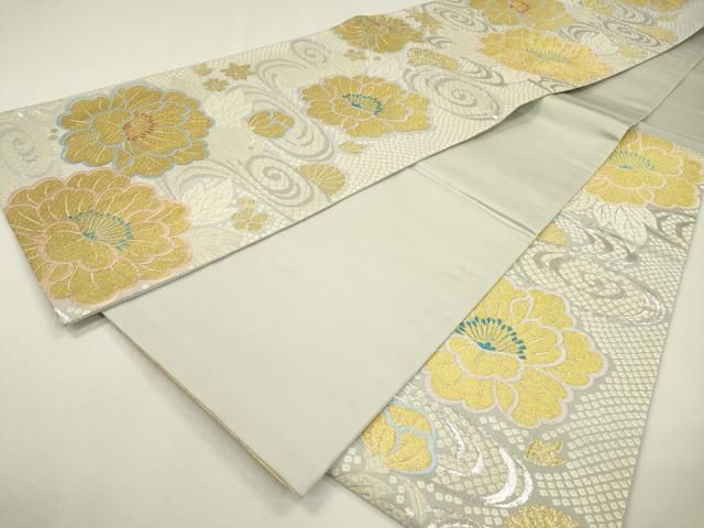 平和屋着物▽六通柄袋帯 唐織 流水花文 金銀糸 鈴乃屋扱い 正絹 逸品