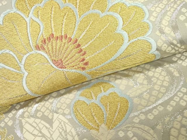 平和屋着物●六通柄袋帯　唐織　流水花文　金糸　正絹　逸品　DAAZ2410op 平和屋着物▽六通柄袋帯 唐織 流水花文 金銀糸 鈴乃屋扱い 正絹 逸品