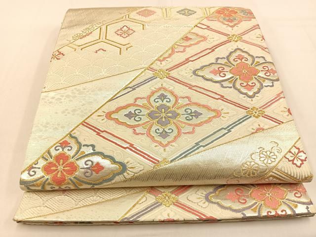 平和屋着物◎六通柄袋帯 唐織 菱天井花文 金銀糸 三越扱い 正絹 逸品