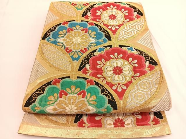 平和屋着物◎六通柄袋帯 唐織 七宝花文 金銀糸 正絹 逸品 BAAV9716hv