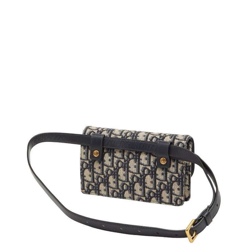 ディオール オブリーク サドル ボディバッグ ウエストバッグ ショルダーバッグ ネイビー ベージュ キャンバス レザー Dior 【中古】 ディオール トロッター オブリーク サドル ウエストバッグ ボディ