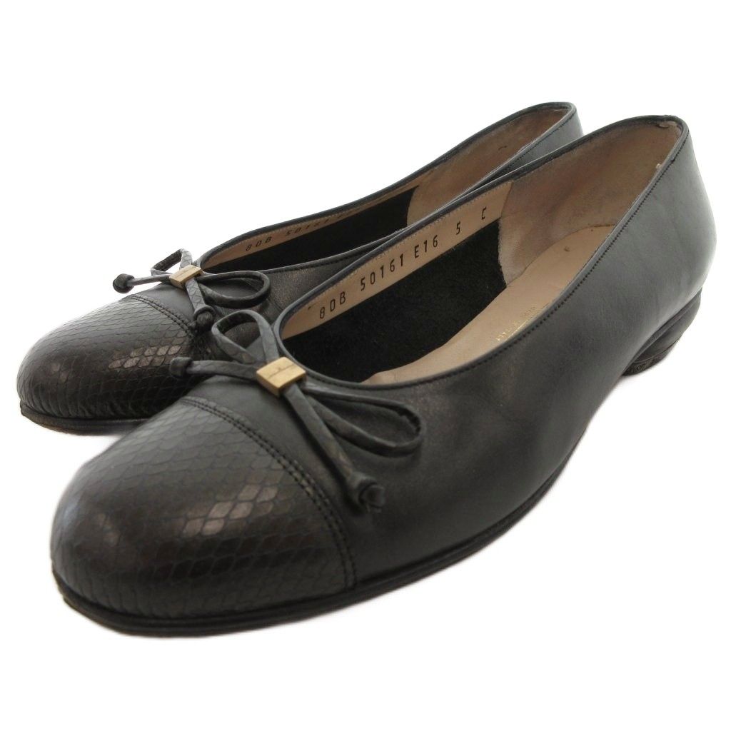 サルヴァトーレフェラガモ Salvatore Ferragamo バレエシューズ フラットパンプス リボン レザー 5 黒 ブラック JS GY 53