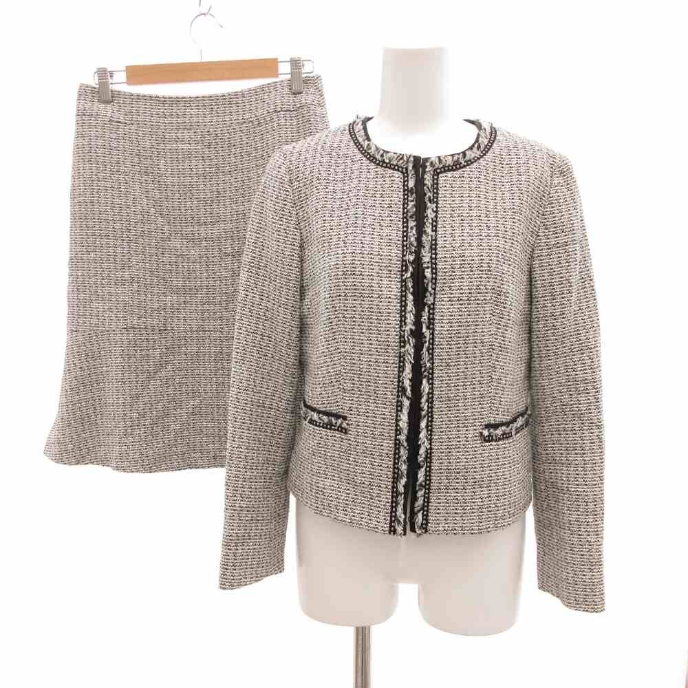 23区 オンワード樫山　ミックスツイードジャケット＋おまけスカート追加 23区 オンワード樫山 セットアップ ノーカラージャケット スカート