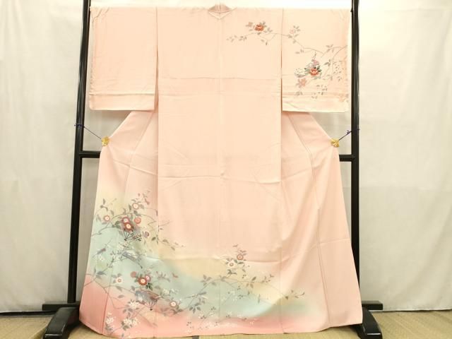 平和屋着物●訪問着　作家物　扇面雪輪草花文　暈し染め　金彩　やまと誂製　正絹　逸品　DAAZ7378ud 平和屋着物□訪問着 扇面花文 暈し染め 金銀彩 やまと誂製 正絹 逸品