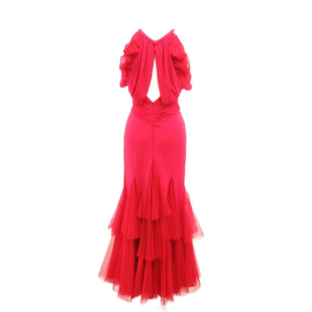 チャコット Chacott ドレス ワンピース マキシ ロング ノースリーブ フリル チュール ティアード S 赤 レッド JS GY 61