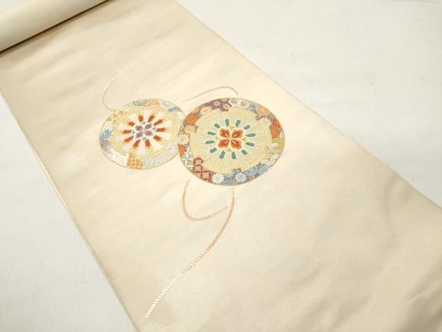 平和屋着物▽西陣 野崎織匠謹製 名古屋帯 帯反物 唐織 鏡裏吉祥花文