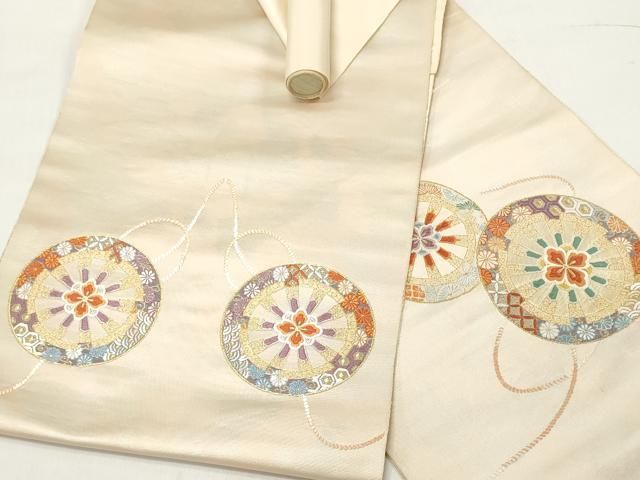 平和屋着物▽西陣 野崎織匠謹製 名古屋帯 帯反物 唐織 鏡裏吉祥花文