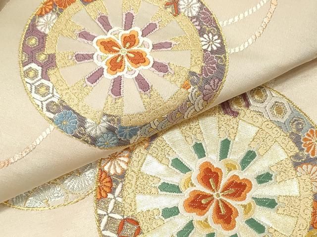 平和屋着物▽西陣 野崎織匠謹製 名古屋帯 帯反物 唐織 鏡裏吉祥花文
