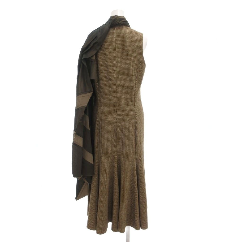 ヒロココシノ HIROKO KOSHINO ワンピース マキシ ロング ノースリーブ 変形 アシンメトリー アシメデザイン 茶 ブラウン AE GY 60