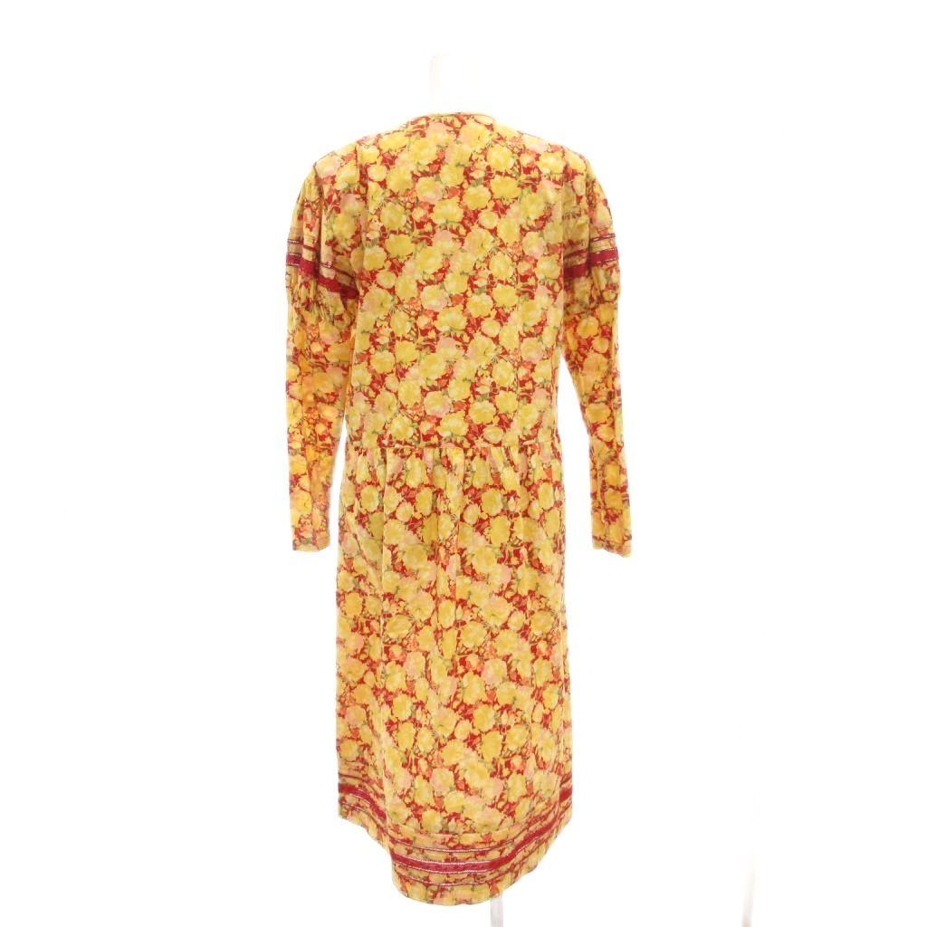 ピンクハウス PINK HOUSE ワンピース マキシ ロング 総柄 花柄 リボン 長袖 黄 イエロー 赤 レッド AE GY 60