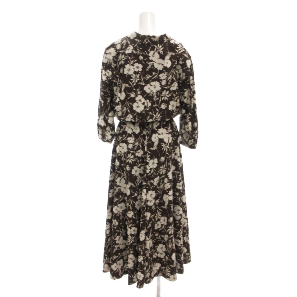 インゲボルグ ワンピース マキシ ロング 7分袖 花柄 総柄 茶 ブラウン AE GY 60