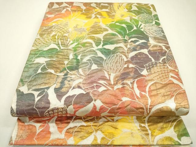 平和屋着物▽六通柄袋帯 ふくれ織 洋花文 金銀糸 正絹 逸品 DAAZ6692fe