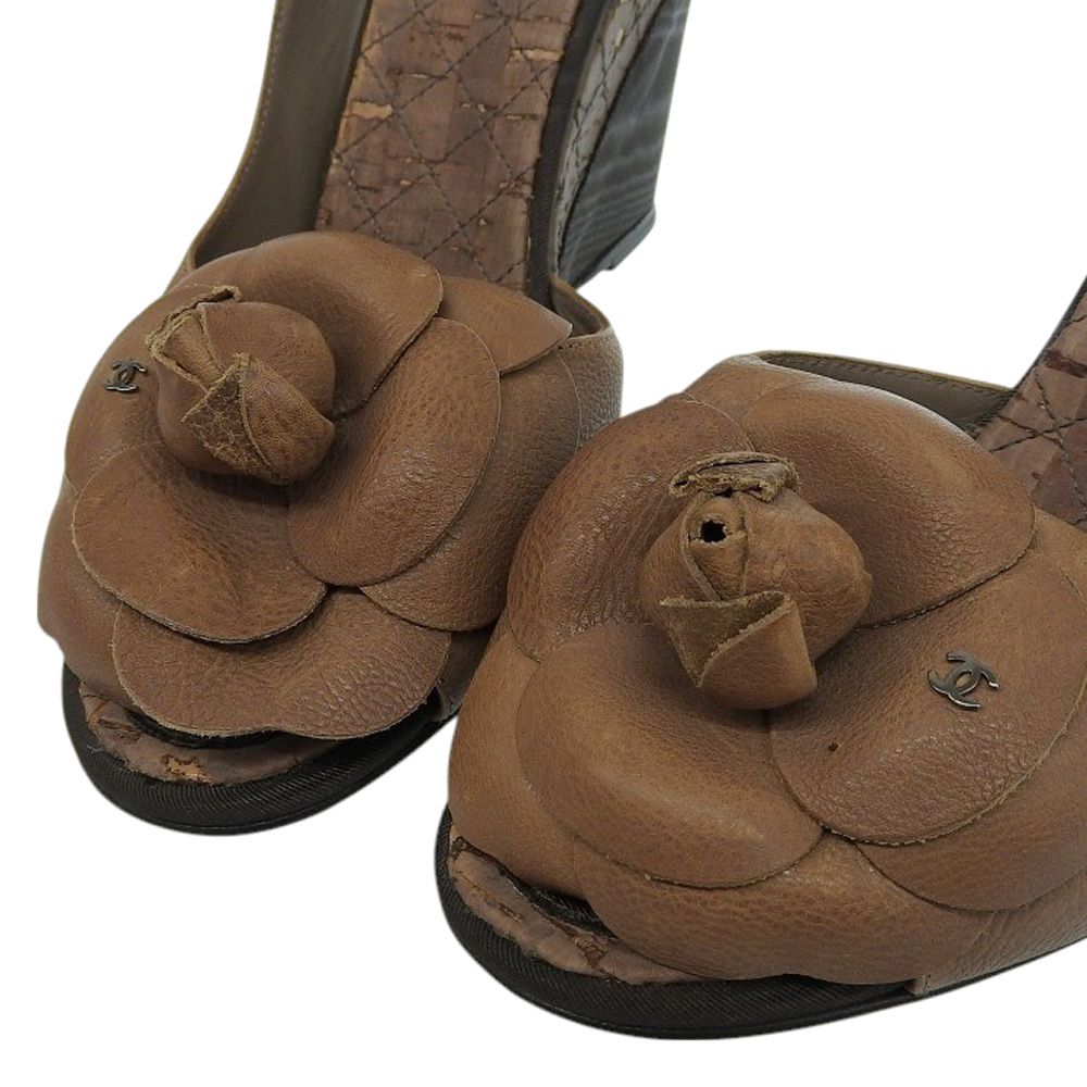 CHANEL シャネル カメリア ココマーク コルクウェッジソール パンプス