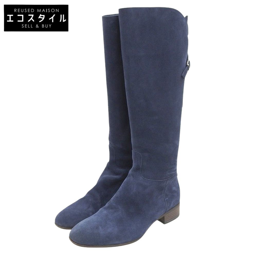 SARTORE サルトル スエード バックベルト ロングブーツ レディース ネイビー 35 1 2 5